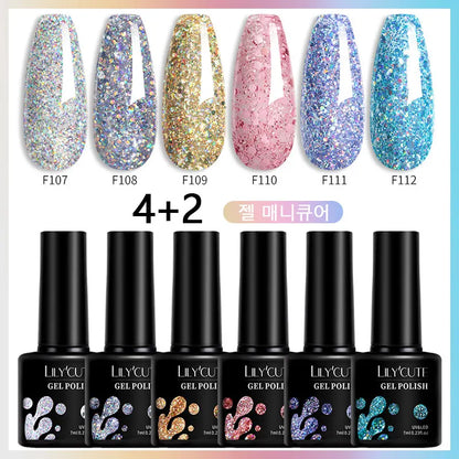 7Ml 6Pcs/Set Glitter Gel Nail Polish Vernis Semi Permanent Glitter Polish DIY Nail Art Soak off LED UV Gel