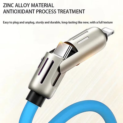 4 in 1 Multi Connectors Charger Rotating Elbow USB to Type-C 1.2M Mobile Phone 240W Fast Charging Silicone Cable Data Transfer