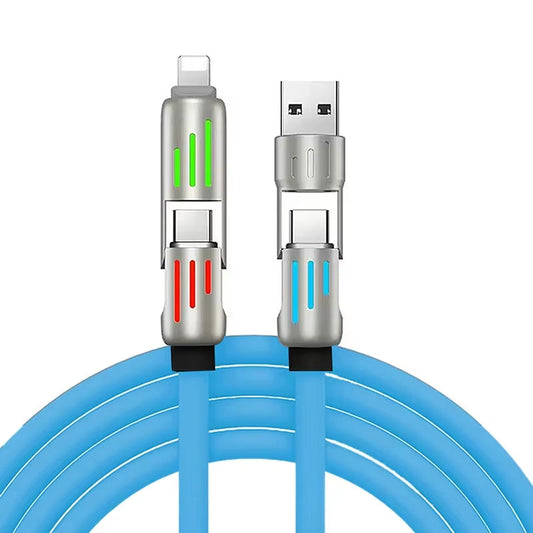 4 in 1 Multi Connectors Charger Rotating Elbow USB to Type-C 1.2M Mobile Phone 240W Fast Charging Silicone Cable Data Transfer