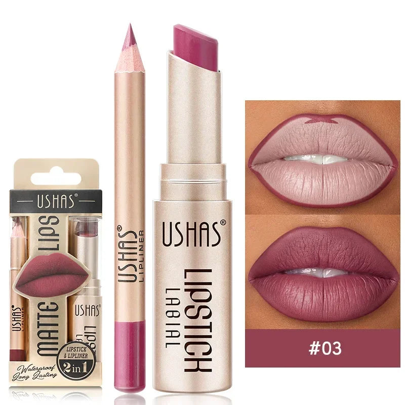 12Colors Matte Lipstick Waterproof Lip Liner High Pigmented Lasting Lip Gloss 2 in 1 Lipstick Set Makeup Cosmetics Beauty Lips