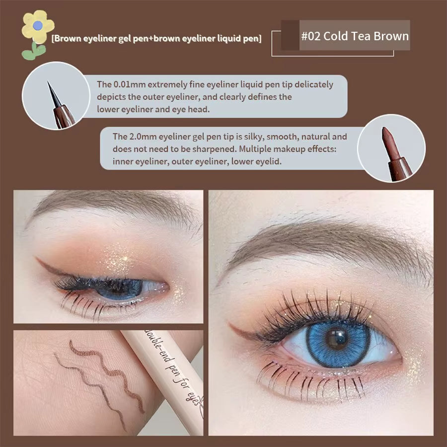 Double Head Eyeliner Pen Very Fine Tip Lying Silkworm Eye Brightening Waterproof and Durable Not Easy to Halo Dye Natural