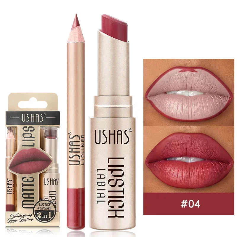 12Colors Matte Lipstick Waterproof Lip Liner High Pigmented Lasting Lip Gloss 2 in 1 Lipstick Set Makeup Cosmetics Beauty Lips