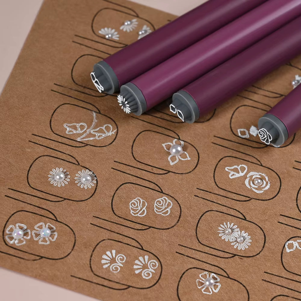 4/6/10/20Pcs Purple Nail Art Stamping Pens DIY Flower Graffiti Drawing Pen Nail Art Printing Templates Precision Nail Stamp Tool