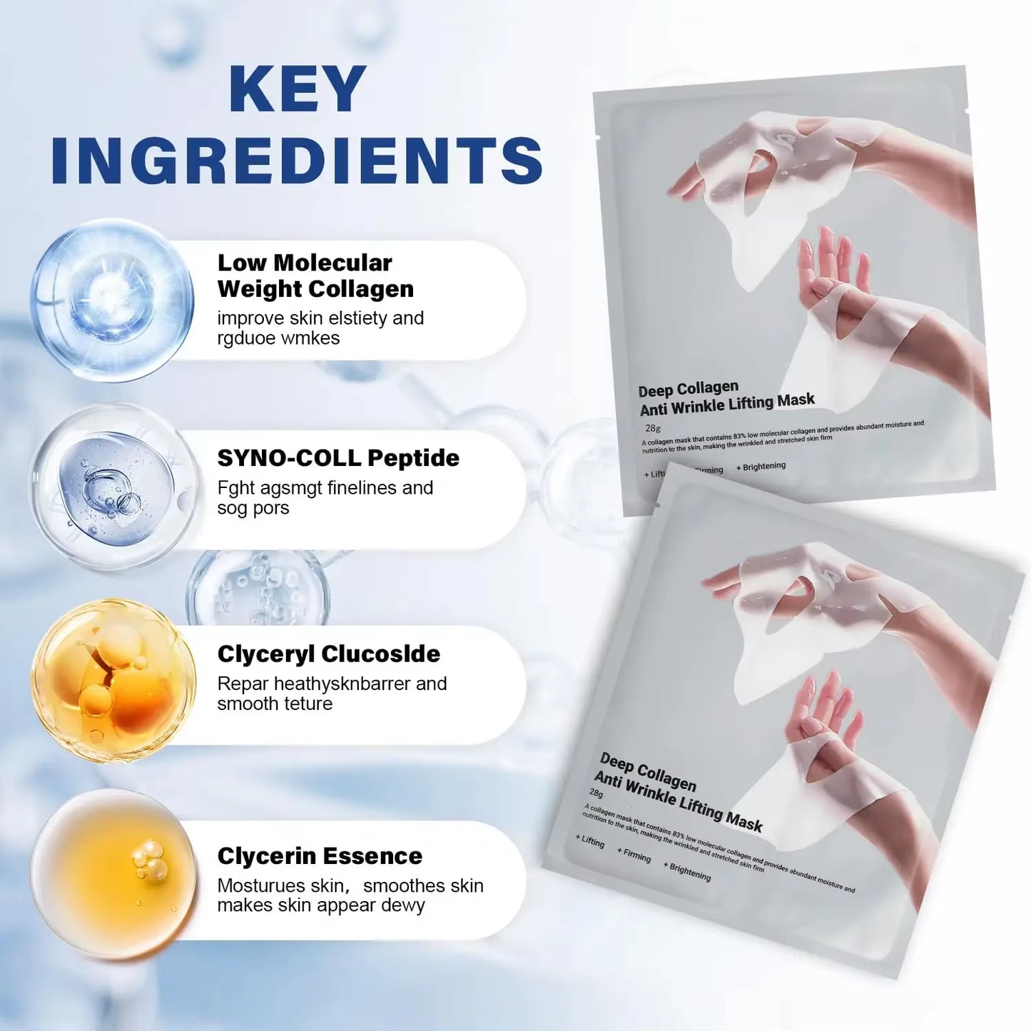 Deep Collagen anti Wrinkle Lifting Mask Collagen Face Mask Overnight, Deep Collagen Mask for Lifting Firming Moisturizing(5Pack)