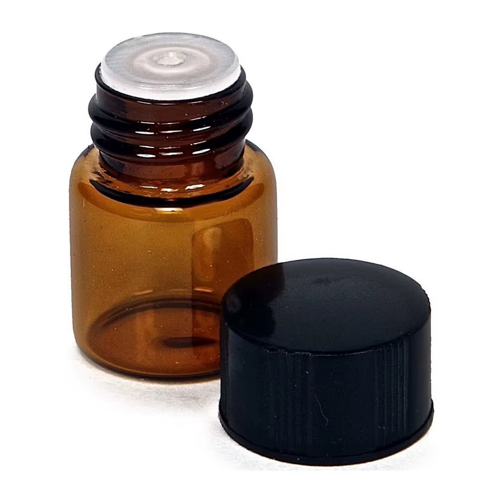 24Pcs 1Ml Small Amber Glass Vials Bottles Containers with Orifice Reducer Black Lid for Doterra Essential Oil Sample Perfume
