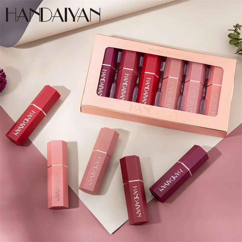 6Pcs/Box Velvet Matte Lipstick Kit Lips Makeup Nude Lip Stick Make up Cosmetics Foggy Matt Tint Lip Balm Cream Pigment