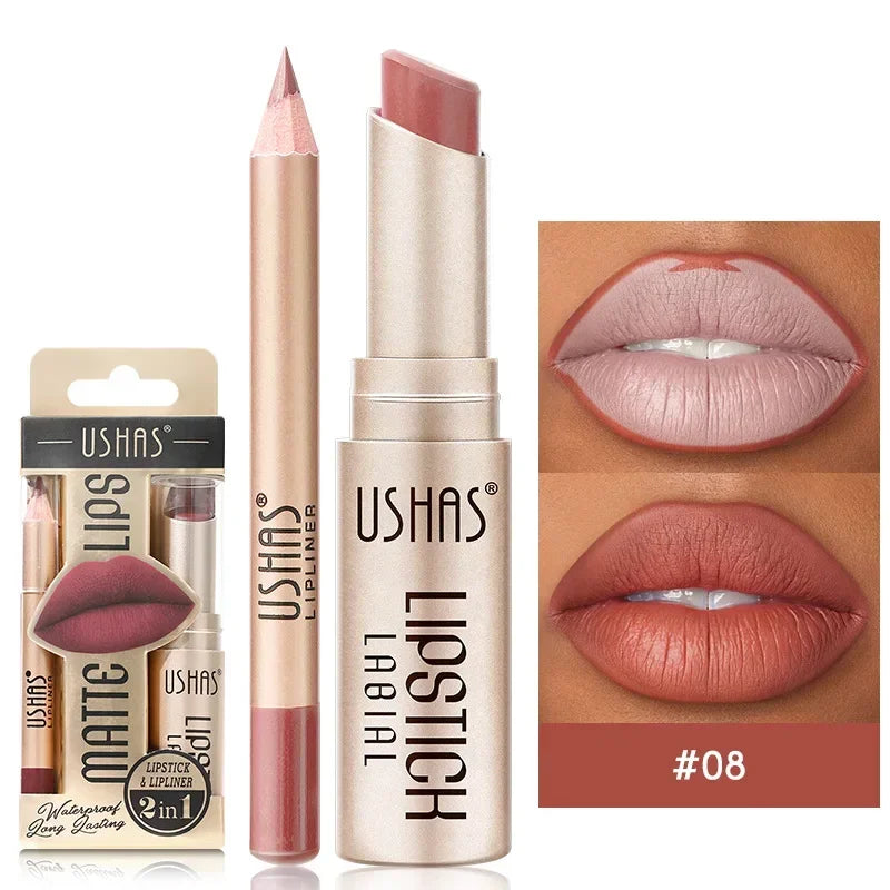 12Colors Matte Lipstick Waterproof Lip Liner High Pigmented Lasting Lip Gloss 2 in 1 Lipstick Set Makeup Cosmetics Beauty Lips