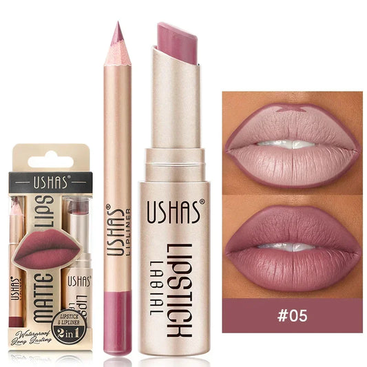 12Colors Matte Lipstick Waterproof Lip Liner High Pigmented Lasting Lip Gloss 2 in 1 Lipstick Set Makeup Cosmetics Beauty Lips