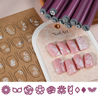 4/6/10/20Pcs Purple Nail Art Stamping Pens DIY Flower Graffiti Drawing Pen Nail Art Printing Templates Precision Nail Stamp Tool