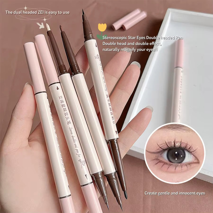 Double Head Eyeliner Pen Very Fine Tip Lying Silkworm Eye Brightening Waterproof and Durable Not Easy to Halo Dye Natural
