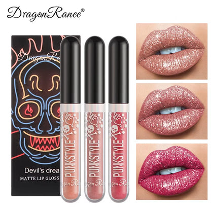 3Pcs Glitter  Waterproof Sexy Blue Purple Black Lip Gloss Shiny Lip Tint Halloween Lip Makeup Tool Korean Cosmetics