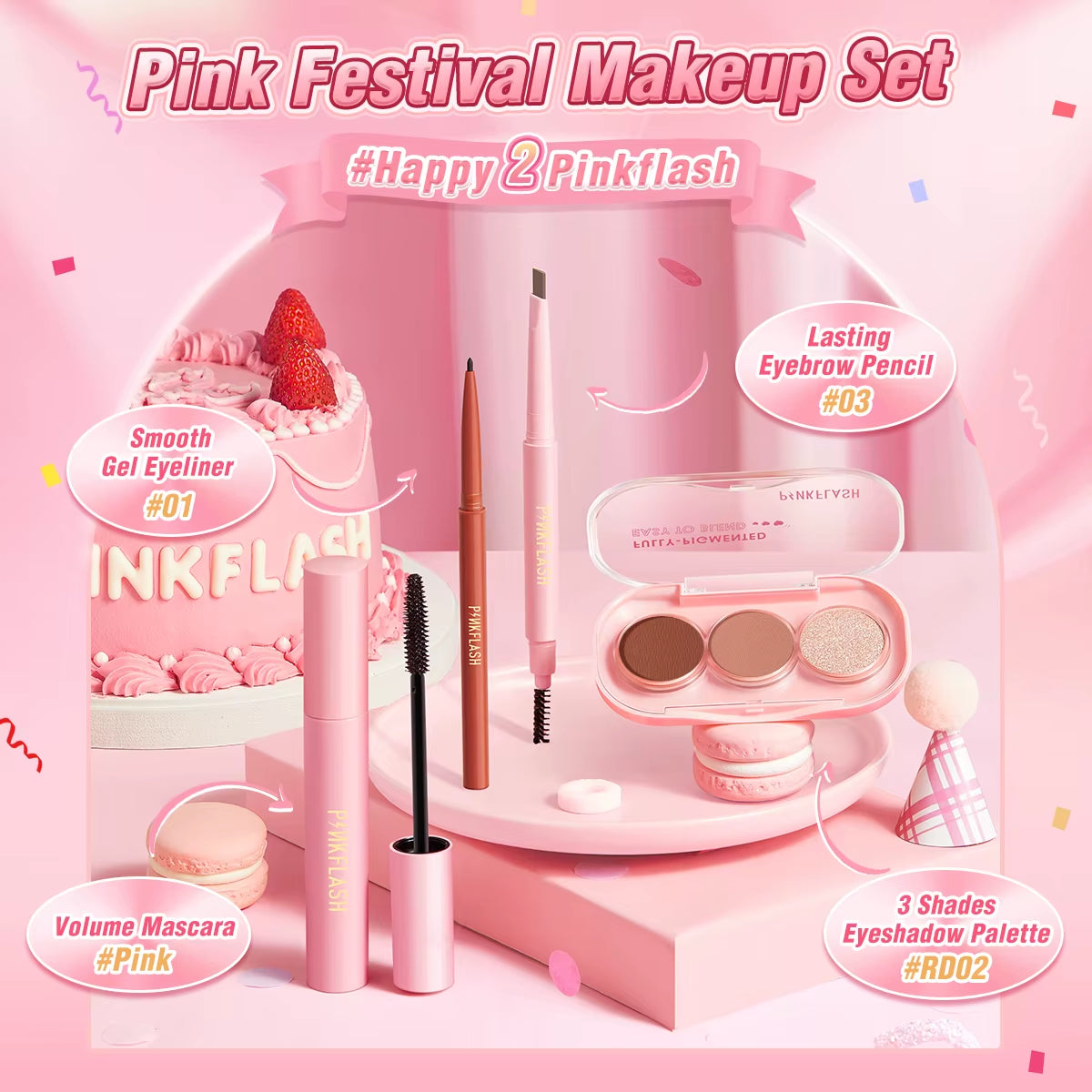 2 Anniversary Full Makeup Sets Waterproof Liquid Lipstick Face Concealer Eyeshadow Palette Mascara Eyebrow Cosmetics