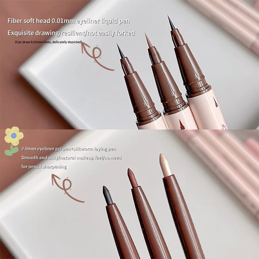 Double Head Eyeliner Pen Very Fine Tip Lying Silkworm Eye Brightening Waterproof and Durable Not Easy to Halo Dye Natural