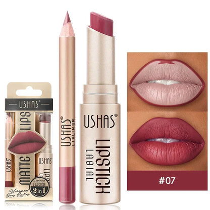 12Colors Matte Lipstick Waterproof Lip Liner High Pigmented Lasting Lip Gloss 2 in 1 Lipstick Set Makeup Cosmetics Beauty Lips