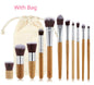 Hot 11Pcs Natural Bamboo Handle Makeup Brushes Set High Quality Foundation Blending Cosmetic Make up Tool Set with Cotton Bag