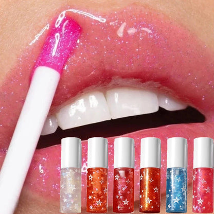 6Pcs Mini Pearl Lip Gloss Lip Glaze Orange Pink Full Shining Lip Glaze Set