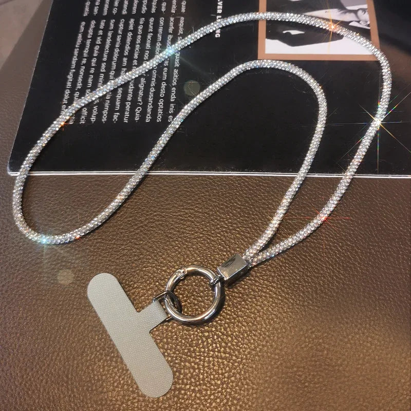Short Wrist Style Rhinestone Women'S Full Diamond Pendant Clip Style Pendant Mobile Phone Strap Long Neck Strap anti Loss Sling