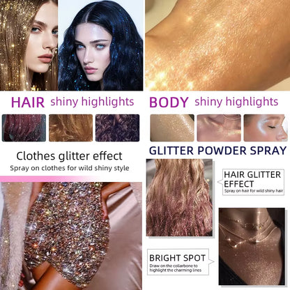 4 Color Shiny Glitter Spray Cosmetics,Liquid Full Body Glow Body Highlighter,Waterproof Long Lasting Face,Body Hair Spray Makeup