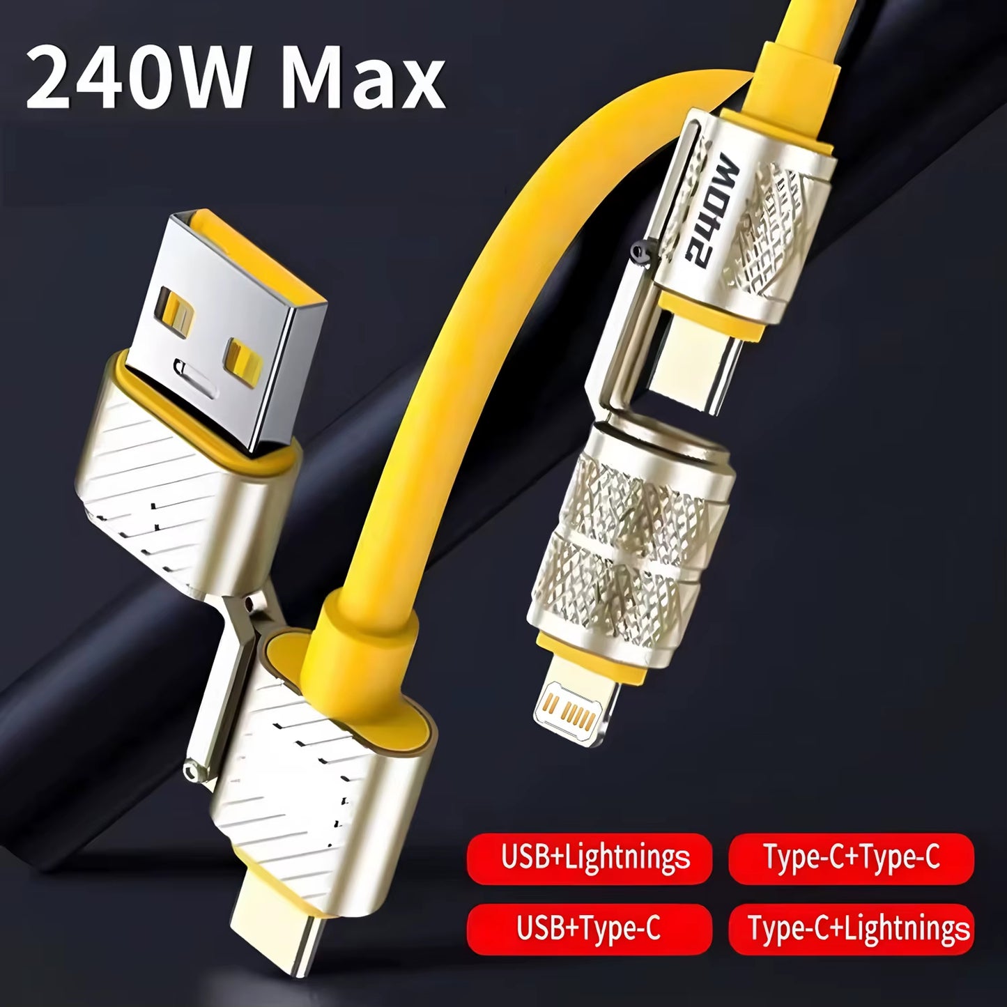 4-In-1 Kirsite Cable 240W Super Fast Charging Multiple Functions for Iphone8-16 Proma Ipad Notebook Tablet Mobile Phone Samsung
