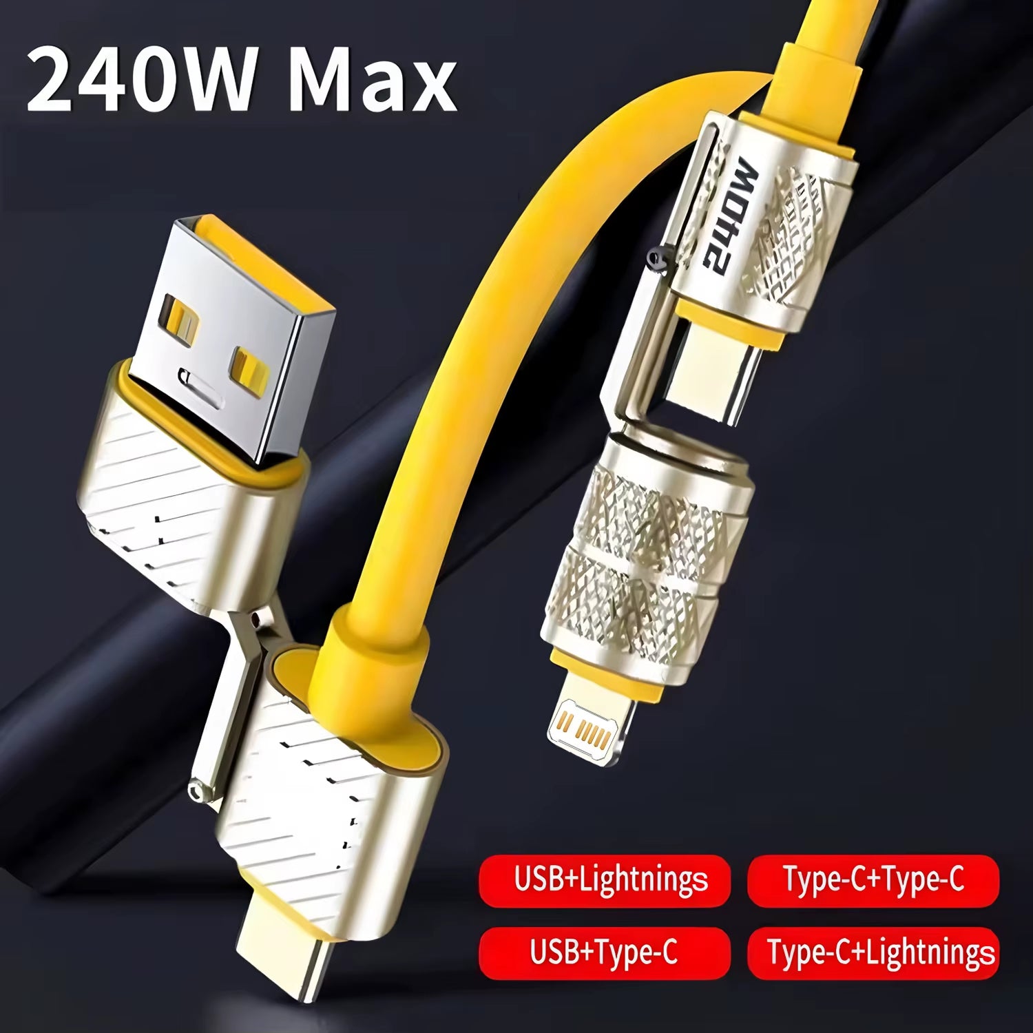 4-In-1 Kirsite Cable 240W Super Fast Charging Multiple Functions for Iphone8-16 Proma Ipad Notebook Tablet Mobile Phone Samsung