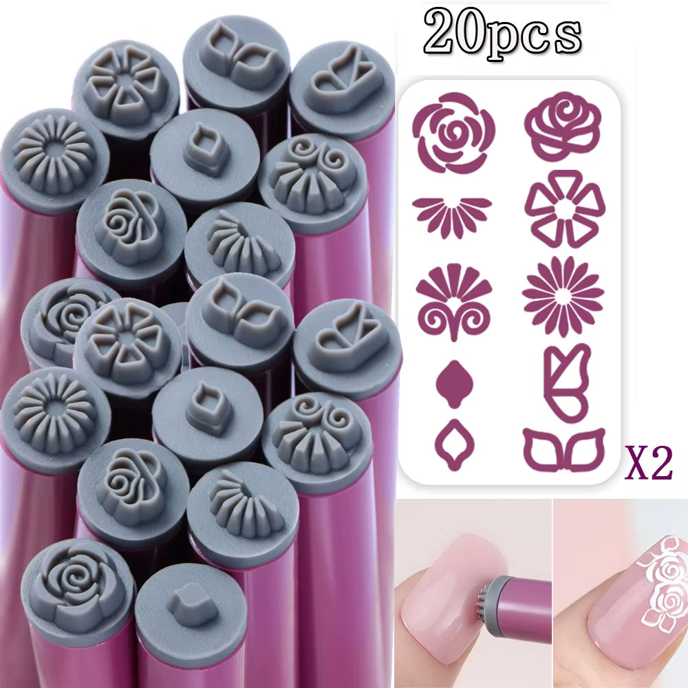 4/6/10/20Pcs Purple Nail Art Stamping Pens DIY Flower Graffiti Drawing Pen Nail Art Printing Templates Precision Nail Stamp Tool