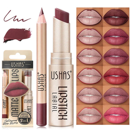 12Colors Matte Lipstick Waterproof Lip Liner High Pigmented Lasting Lip Gloss 2 in 1 Lipstick Set Makeup Cosmetics Beauty Lips